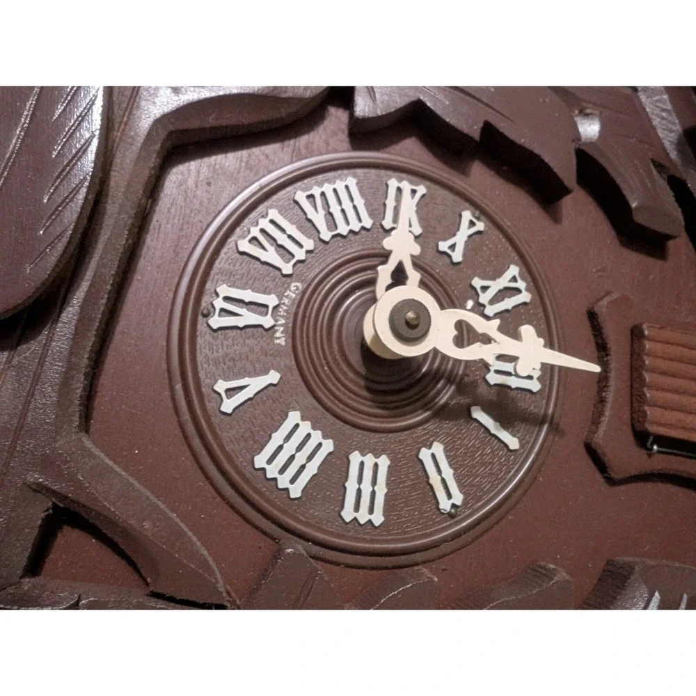 Vintage Mid Century Cuckoo Clock West Germany Traditional Style Dark Wood Time